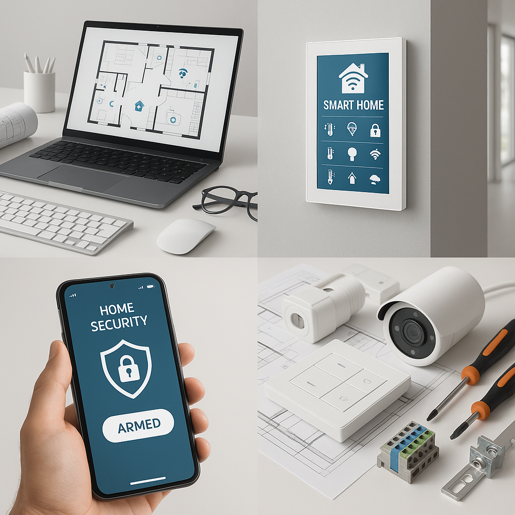 Pilotage domotique depuis un smartphone dans un salon moderne